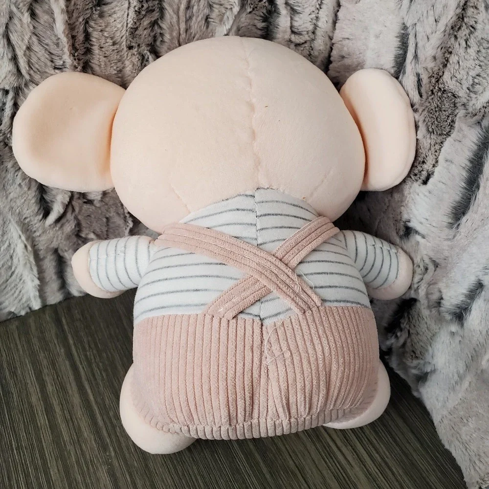 Elephant Plush Stuffed Animal Baby Shower Gift Pinks Corded Suspenders Heart Ear